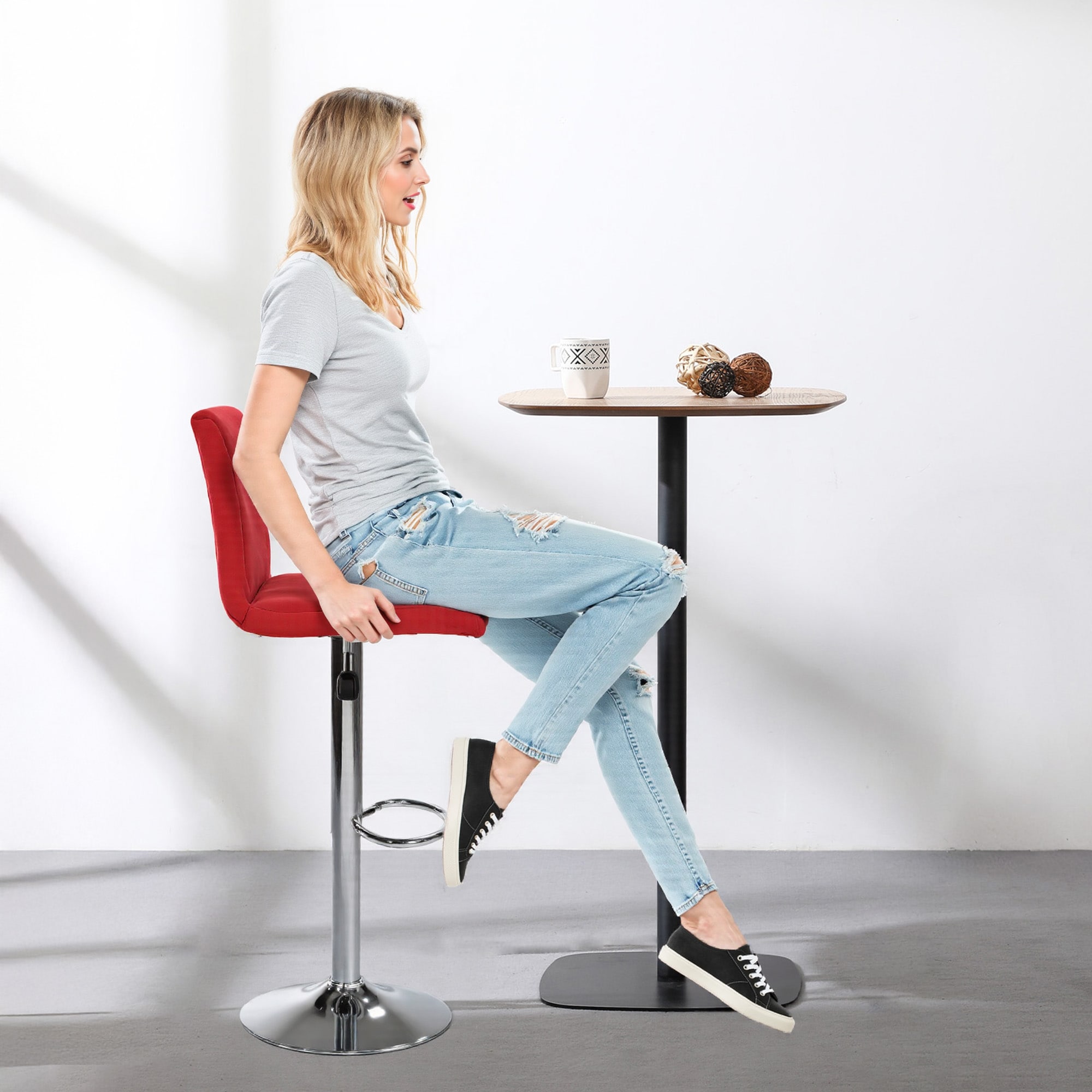 Bar Stools 1 Set Of 2, Counter Height Bar Stools, Square Cushion Bar Stools With Back, Footstool, Cafe, Red, 2 Pieces_voghion.com